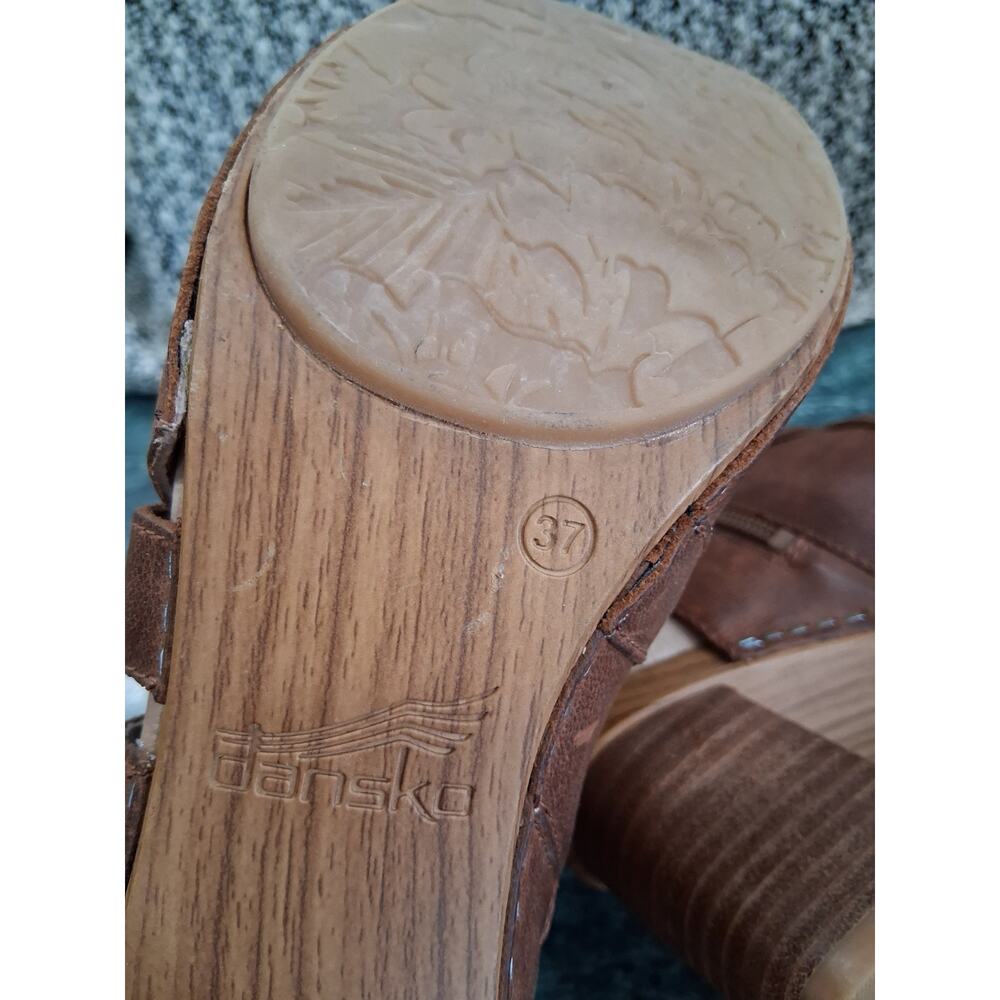 Dansko Sandals SZ 6.5-7 Arlene Platform Peep Toe Leather Stacked Block Heel Boho - Picture 10 of 12